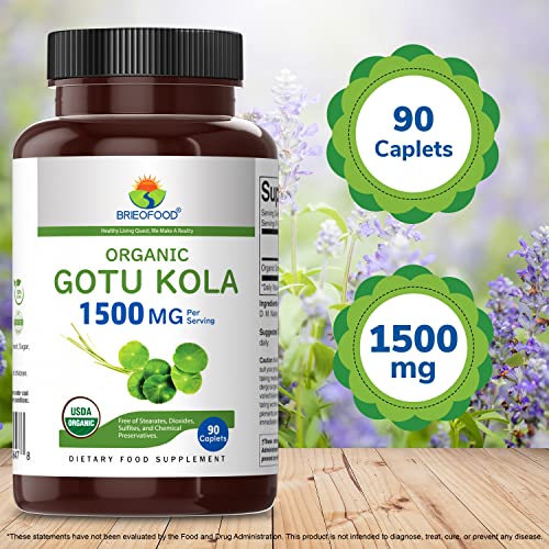 Brieofood Organic Gotu Kola 1500Mg, 45 Servings, Vegetarian, Gluten Free, 90 Vegetarian Tablets #TOP5