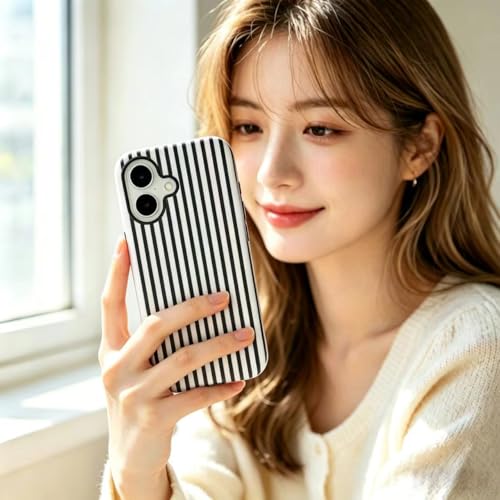 Image of for iPhone 17 Case Cute Phone Case,Compatible with MagSafe,Dual Layer Shockproof Protective Phone Cover,Hard Shell + Silicone Cover,Fashion Design for Women Girls,Striped Black
