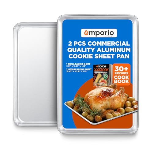 Emporio Kitchen Baking Pan Set - Small and Medium Aluminum Cookie Sheet Pan (9