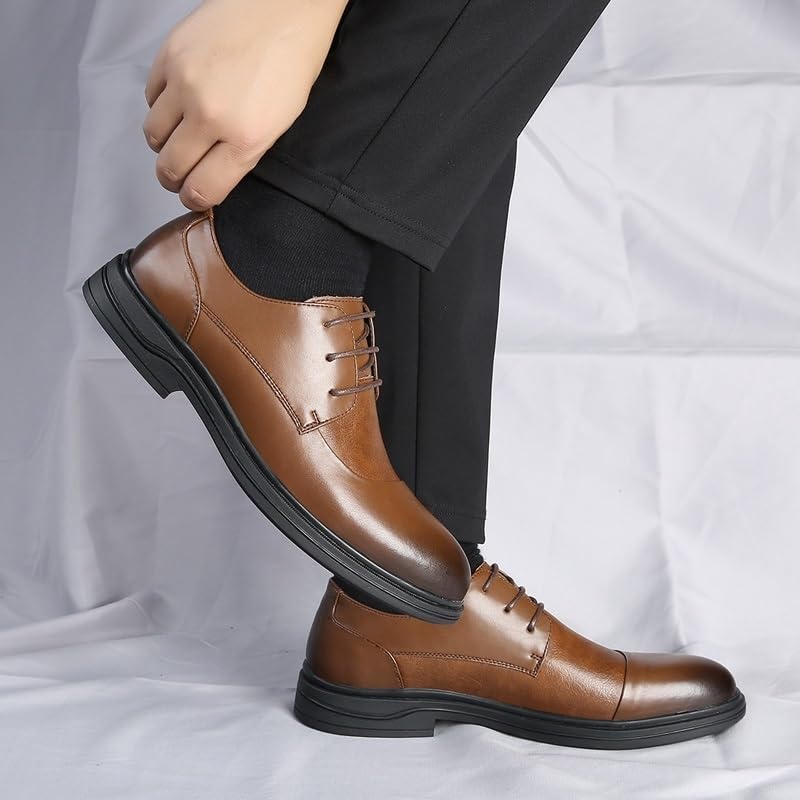 Men's Fashion Oxford Dress Shoes Leather Lace-up Cap Toe Low Top Business Casual Shoes3