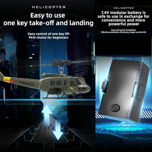 Image of 315MM UH-1 Remote Control Helicopter Aircraft for Adults Expert 6CH C032 RC Heli Maintain Altitude Brushless Motor /Optical Flow Positioning /Fly Upside Down 3D Rolling (RTF Yellow 2Battery)