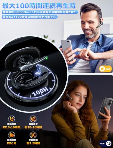【業界新定番！Bluetooth5.4+EDR】ヘッドセット bluetooth 片耳 Bluetooth ヘッドセット イヤホン片耳 耳掛け式 最大100時間連続使用 充電ケース付き LEDバッテリー残量ディスプレイ 左右耳兼用 ハンズフリー通話可 マイク内蔵 SIRI/ミュート機能 CVC8.0ノイズキャンセリング 運転/テレワーク/LINEチャット/zoom会議/ビジネスチャット等に対応