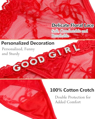 Image of Sexy Underwear for Women Lace Panties Sexy Thong with Funny Rhinestone Letters for Couple Gifts
