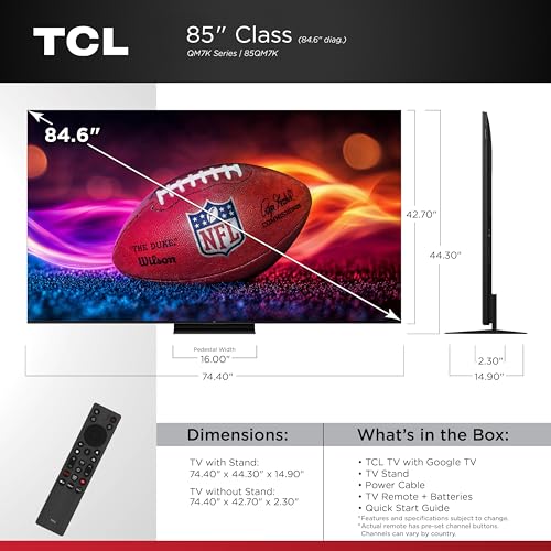 TCL 85 Inch Class QM7K Series | Mini LED QLED 4K HDR | 85QM7K, 2025 Model | 120HZ-144HZ Anti Reflective Screen Smart Google TV Dolby Atmos Onkyo Audio | Voice Remote Alexa Gaming Streaming Television - Image 3