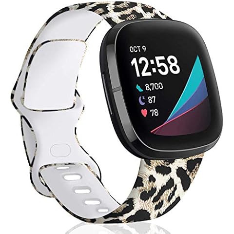 TopPerfekt Strap Compatible with Fitbit Versa 3/4/Sense Strap, Soft Silicone Pattern Printed Strap Replacement bands for Women Men Small Large (S: for 5.5" - 7.2" wrists, Classic Leopard) Cover