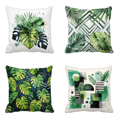 クッションカバー 緑 クッションカバー 70X70cm 4枚組, 柔 Cushion Cover 葉 Cushion Cover おしゃれ 洗濯機丸洗い 隠れるファスナー ソファ用 家庭装飾 洋室 車用 装飾枕 雰囲気 部屋飾りギフト -yxy2504OM