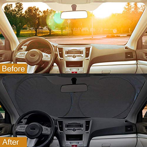 Lambony Windscreen Sunshade, Front Windshield Shades Block UV Ray Visor Protector Sun Reflector, Flexible Size for SUV, Truck, Car Big or Small, Silver 150x70 cm