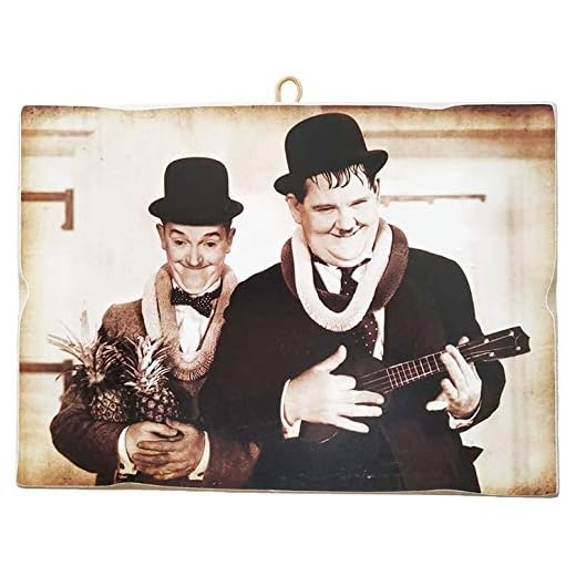 KUSTOM ART Tableau de style vintage Stan Laurel & Oliver Hardy de Collection Impression sur bois. Fabriqué en Italie