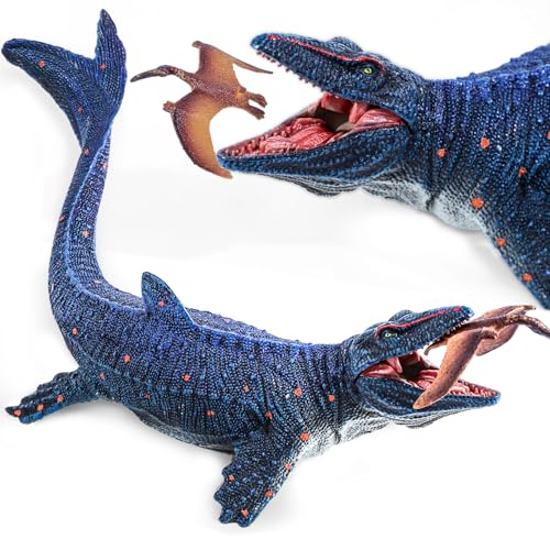 SIENON Jurassic Mosasaurus Dinosaurier Spielzeug Figur 29CM Mosasaurus Jagd für Pterosaur Modell große Kunststoff Ozean Dinosaurier Playset für Bad Spielzeug Kuchen Topper (Pterosaurus enthalten)