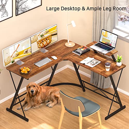 Mr Ironstone 𝐮𝐩𝐠𝐫𝐚𝐝𝐞𝐝 L Shaped Corner Desk, Computer Desk With Large Monitor Stand, Home Office Desk With Square Corner, Space-Saving Gaming Desk, Easy To Assemble, Log Vintage #TOP3
