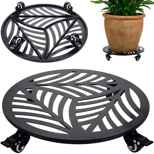 1 organizador grande de metal para plantas con ruedas de 16 pulgadas, soporte de hierro forjado resistente con ruedas, para interiores y exteriores, base de rodillo, para mudanza de plantas, carrito