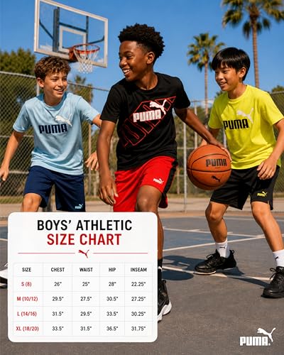Image of PUMA Boys Short Set - 2 Piece Short Sleeve Crewneck Performance Graphic Tees and Athletic Mesh Shorts for Boys (Sizes: 4-16)