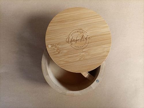 Miniatura 4 de Umberlife - Elegante caja de madera para sal y pimienta - Práctico recipiente de sal 2 en 1 con tapa, caja de sal viene con una cuchara, mejora tu