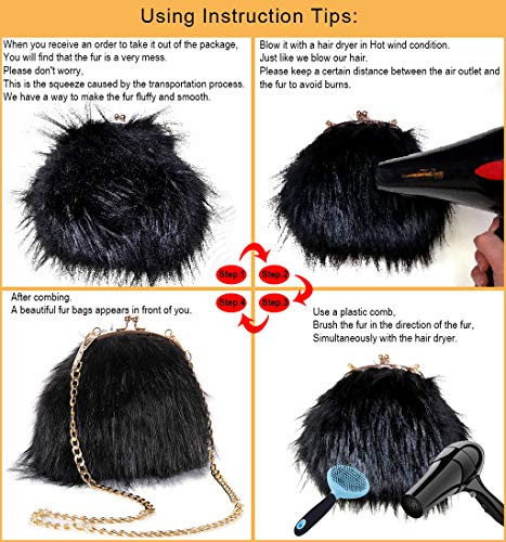 FHQHTH Faux Fur Purse for Women, Small Fuzzy Clutch Shoulder Bag, Vintage Satchel Evening Handbag4
