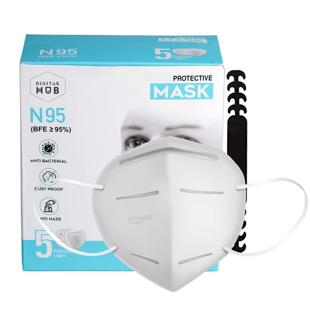Digital Hub DH FF2 Washable & Reusable N95/FF2 Face Mask For Safety | Premium Protective 5 Layered Filtration with Melt Blown and Hot Air Cotton Layers | ISO Certified (Pack of 20, White) (B09M9NB1QS) Amazon Price History, Amazon Price Tracker