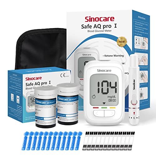 Glucometro Sinocare Safe AQ Pro I, Medidor de Glucosa en Sangre 50 Kit, Rápido y Preciso Kit de Prueba con Electrodo de Plata Actualizado y 500 memorias (Kit Safe AQ PRO I - 50)