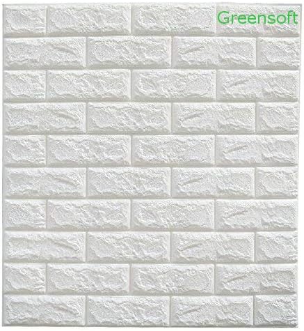 5 PCS(30.5'' x 27.2 '' or 78cm x 69.5cm) 3D Brick Wall Stickers PE Foam Self-adhesive Wallpaper Peel and Stick Wall Panels for Living Room Bedroom Background Wall Decoration(White)