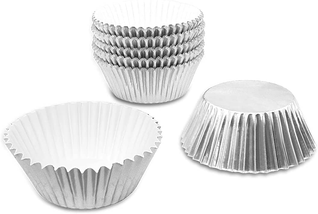 BJH 100 Caissettes à Muffins En Papier Argenté - Taille Standard 7x5x3cm - Pour Cuisson Cupcakes, Gâteaux - Résiste à 220°C