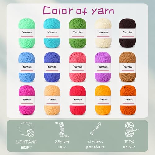 Image of Yarniss Crochet Kits with Yarn,1120 Yards Soft Crochet Skeins, 12 Size Ergonomic Crochet Hooks with Portable Crochet Bag,Black