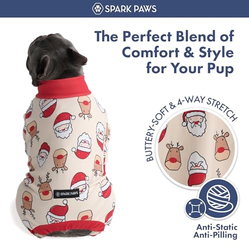 Image of Spark Paws Dog Christmas Pajama, Dog Recovery Suit Male, Onesie, Ultra-Soft and 4-Way Stretch, for Small Medium and Large Breeds - Santa and Rudolph - 3XL
