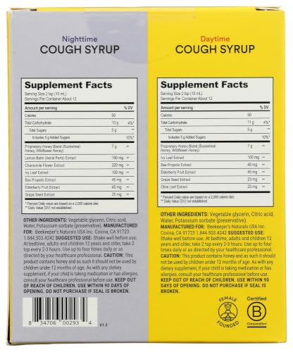 Image of Beekeeper's Naturals Honey Cough Syrup for Adults, Day & Night Value Pack