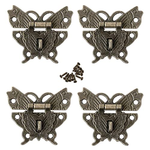 4 delar brons fjärilshasp Antik spänne Antik spärr Vintage låsmontering med 24 skruvar som används i gamla trälådor Smyckeskrin Verktygslådor Presentaskar Vinkartonger Skåp