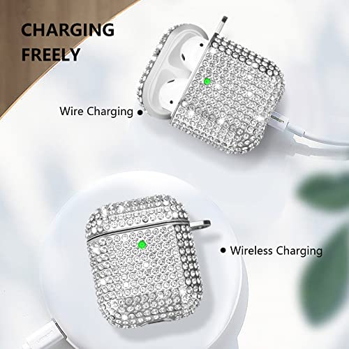 Case For Airpods 2/1, Filoto Bling Crystal Pc Airpod 1St/2Nd Generation Case Cover For Women Girls, Cute Air Pod Hard Protective Accessories With Lobster Clasp Keychain For Apple Airpods (Silver) #TOP4