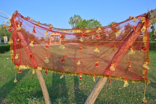 Image of Bridal Net Chunari Dupatta for Wedding Entry & Ceremony | Traditional Red Bridal Chunni for Dulhan, Marriage Functions & Ethnic Wear | Pack of 1