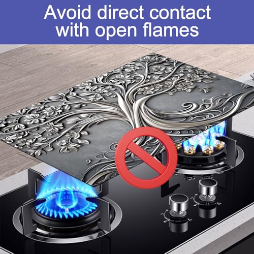Image of HOMETITUTE Silver Floral Tree Stove Cover 28x20 Embossed Heat Resistant Mat