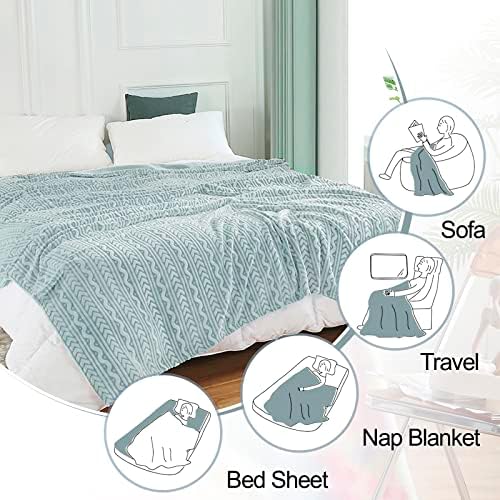 WONGS BEDDING Striped Fleece Throw Blanket, Blue Vintage Fluffy Throw for Sofa Couch Bed, Lightweight Soft Warm Microfiber Blanket for All Season (200 x 230 cm)