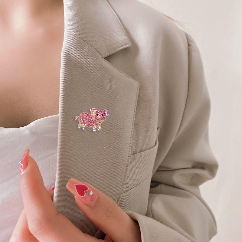 Image of Exquisite Cartoon Pig Cute Brooch Pins Pink Cubic Zirconia Rhinestone Corsage Jewelry Lovely Animal Lapel Pin Clothes Bags Backpacks Jacket Badge Accessories for Women Men Teen Girls Promise Gifts
