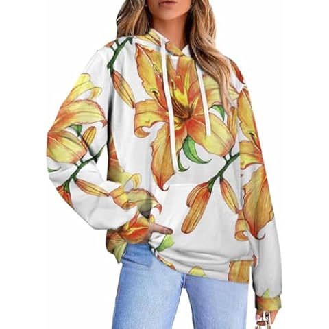 Sepmxagt Womens Sweatshirt Beautiful Orange Lily Drawstring Hoodies Pullover Sweaters Womens Sport Hoodie Pullover Shirts with Pocket Long Sleeve Sweaters Pullover XL Cover