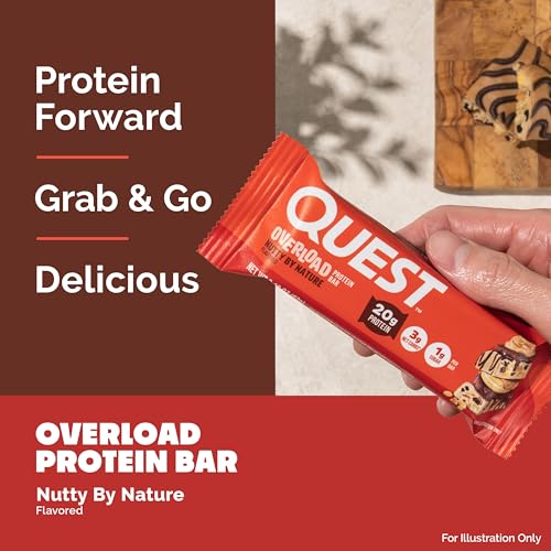 Quest Nutrition Overload Protein Bars, Nutty by Nature Flavored Protein Bars, 20g Protein, 1g Sugar, 3g Net Carbs, Gluten Free, 12 Count - Image 5