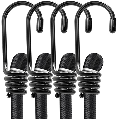 70cm Bungee Cords with Hooks Heavy Duty Outdoor Bungee Straps Weatherproof Strong Elastic straps with hooks for securing luggage tents bikes boot car cargo or garden covers bungee cord (4 Pack)