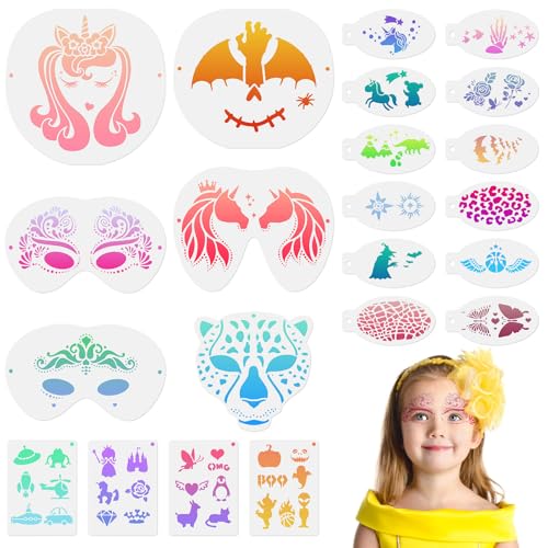 URAQT Modelo de pinturas rosto, 22 modelos para pintura facial para crianças adulto, palmilhas para pintura corporal reutilizáveis para Halloween Natal festas de maquilhagem carnaval (leopardo)