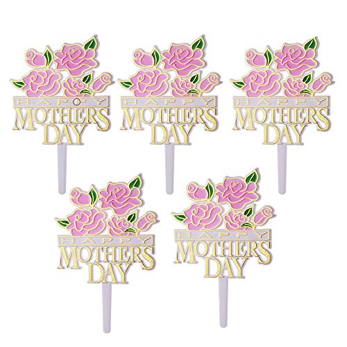BinaryABC Happy Mother's Day Cake Topper,Mother's Day Decorative,5pcs (Pink)