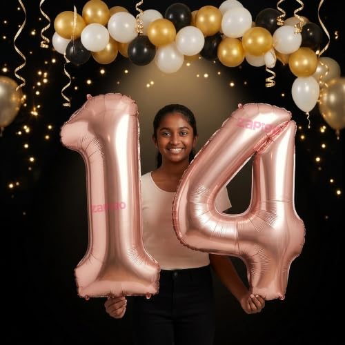 Image of Balloonistics Rose Gold 40-Inch Foil Number 14 Balloon - Fill with Helium or Air for 14th Birthday, Anniversary Party Decoration, Photo Booth Backdrop, Cake Table Decor