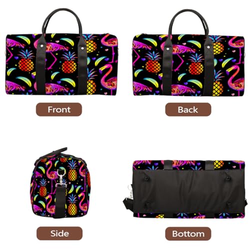 Pineapple Flamingos Rainbow Colore Travel Duffel Bag Sports Tote Gym Bag Waterproof Tear-Resistant Carry On Overnight Bag Foldable Weekender Bag for Gym Travel Getaway Beach Sports3