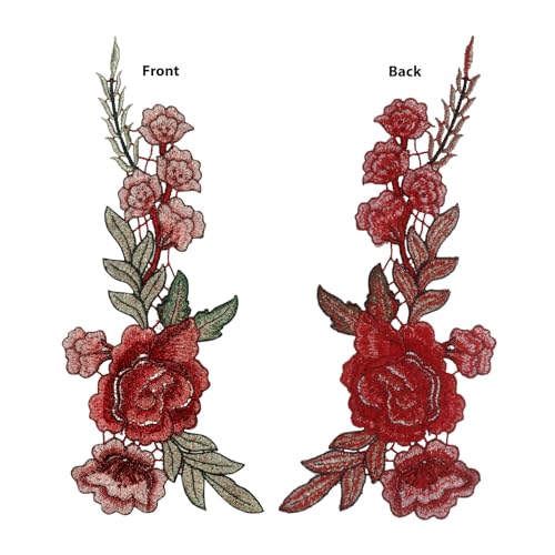Image of Red Rose Design Flower Patch Embroidered Appliques for Shoes Clothes Backpacks Embellishments Kurti Kurta Jacket