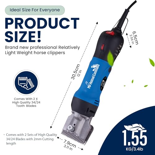 Image of My Animal Command Professional Horse Clippers Kit Heavy Duty 110V 400W | 6 Speeds, comes with 2 Blades, Thick Coats, Ponies, Equine, Pigs, Cattle, Livestock, cool running replaceable blades