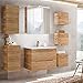 Lomadox Badmöbel Set Eiche, 80cm Keramk Waschtisch mit Unterschrank, LED-Spiegelschrank, Hängeschrank, Unterschrank, 3 kleine Hängeschränke