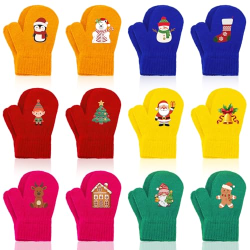 Cutecrop 12 Pairs Christmas Baby Hand Mittens Winter Unisex Toddler Knitted Gloves Mittens Christmas Warm Glove for Boys Girls