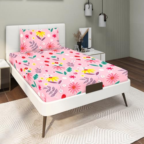 Image of RD TREND Presents Bedsheet for Single Bed Polycotton 210 TC, Size-60X90 Inches(152X228 CM), Single Bedsheet with Pillow Cover (18X28 Inches) Peach