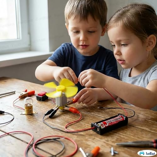 Image of FunBlast Science Experiment Kit - Science Kit for Kids, STEM Learning Kit, DIY Science Kit for Students & School Projects, Electric Circuit Kit for Students with Motor Fan Toy (Yellow)