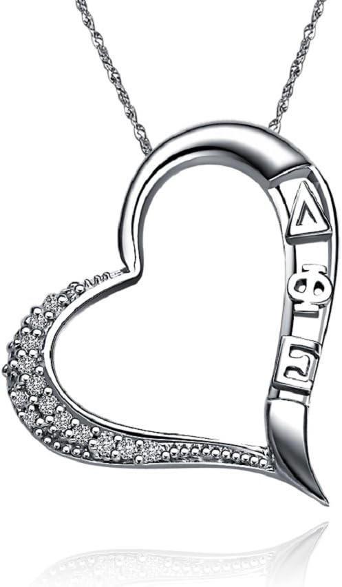 Greek Star Delta Phi Epsilon Necklace with a 18" Silver Chain - Embedded Heart Design (DPE-P005)