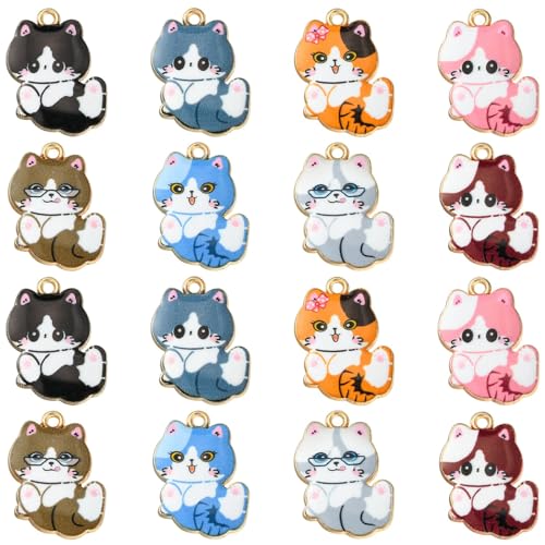 Stiesy 40Pcs 8 Styles Enamel Cat Charms Printed Pet Kitten Pendant Charm Cute Animal Dangle Charms for DIY Bracelet Crafts Jewellery Making