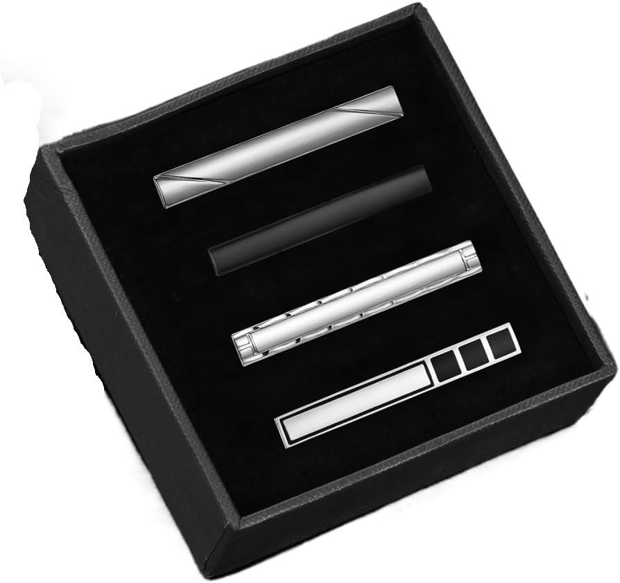 Silver Tie Clip Set Collar Clip Black Simple Tie Clip