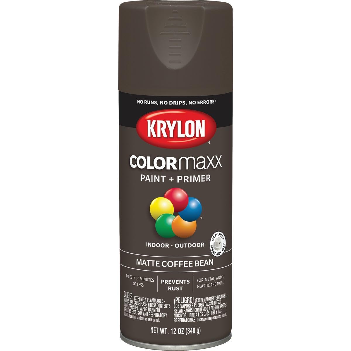 Krylon K05596007 COLORmaxx Spray Paint and Primer for Indoor/Outdoor Use, Matte Coffee Bean