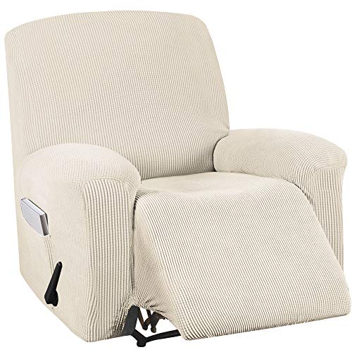 Turquoize Stretch Recliner Cover Recliner Chair Cover Recliner Slipcover 1-Piece Sofa Cover With Side Pocket Jacquard Sofa Furniture Cover/Protector With Elastic Bottom,Machine Washable,Biscotti Beige