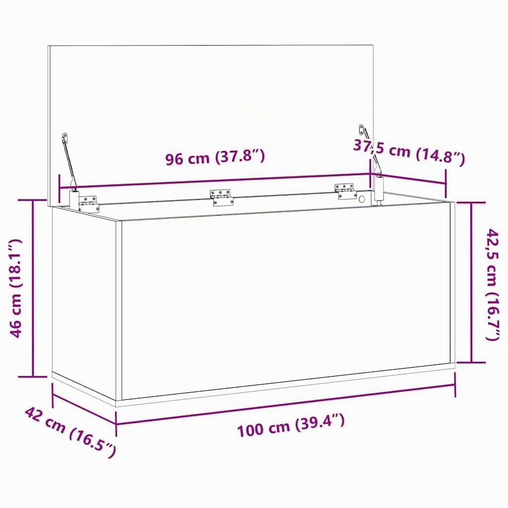 vidaXL Caja de Almacenamiento Roble Artisan 100 x 42 x 46 cm, Caja de Almacenamiento Moderna, Organizador Rectangular, Solución sin Desorden, Espacio Ample, Diseño Compacto | Suficiente lugar para todas tus cosas, Hecho de roble macizo, Acabado brillante